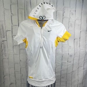 Nike Livestrong Hooded Shirt Fit Dry Vented Mesh Quarter Zip Yellow and White